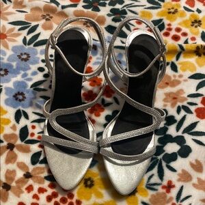 Jessica Simpson Silver and Black Heels with Crisscross Straps